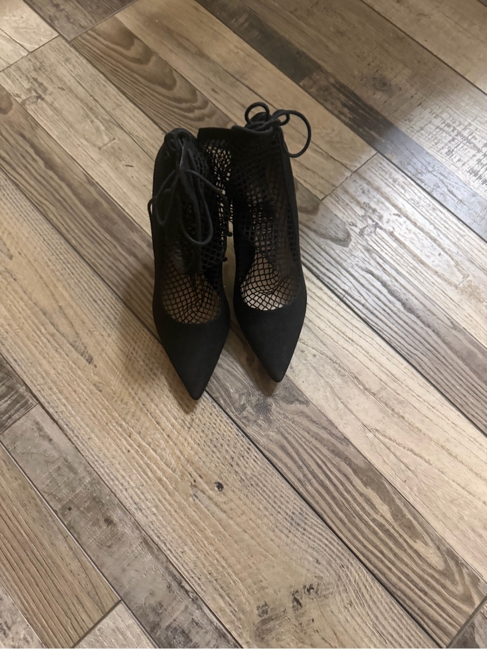 Zara Black Pointed Lace-Up Mesh Stiletto Heels